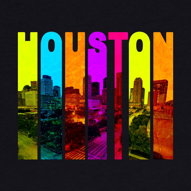 Retro Houston Texas Cityscape Skyline by phughes1980